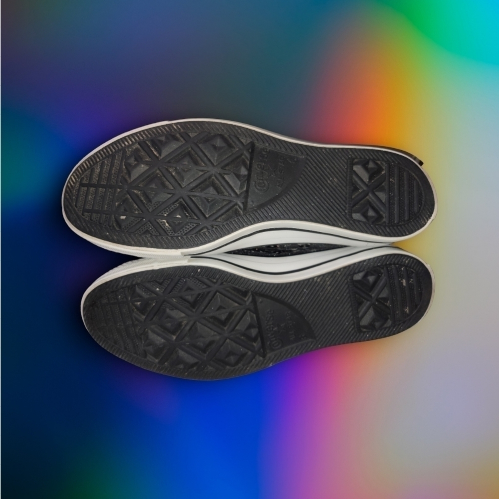 Converse All-Star Black w/Multi Color Glitter Sneakers M6 W8 Low Top Sneaker - Picture 2 of 10